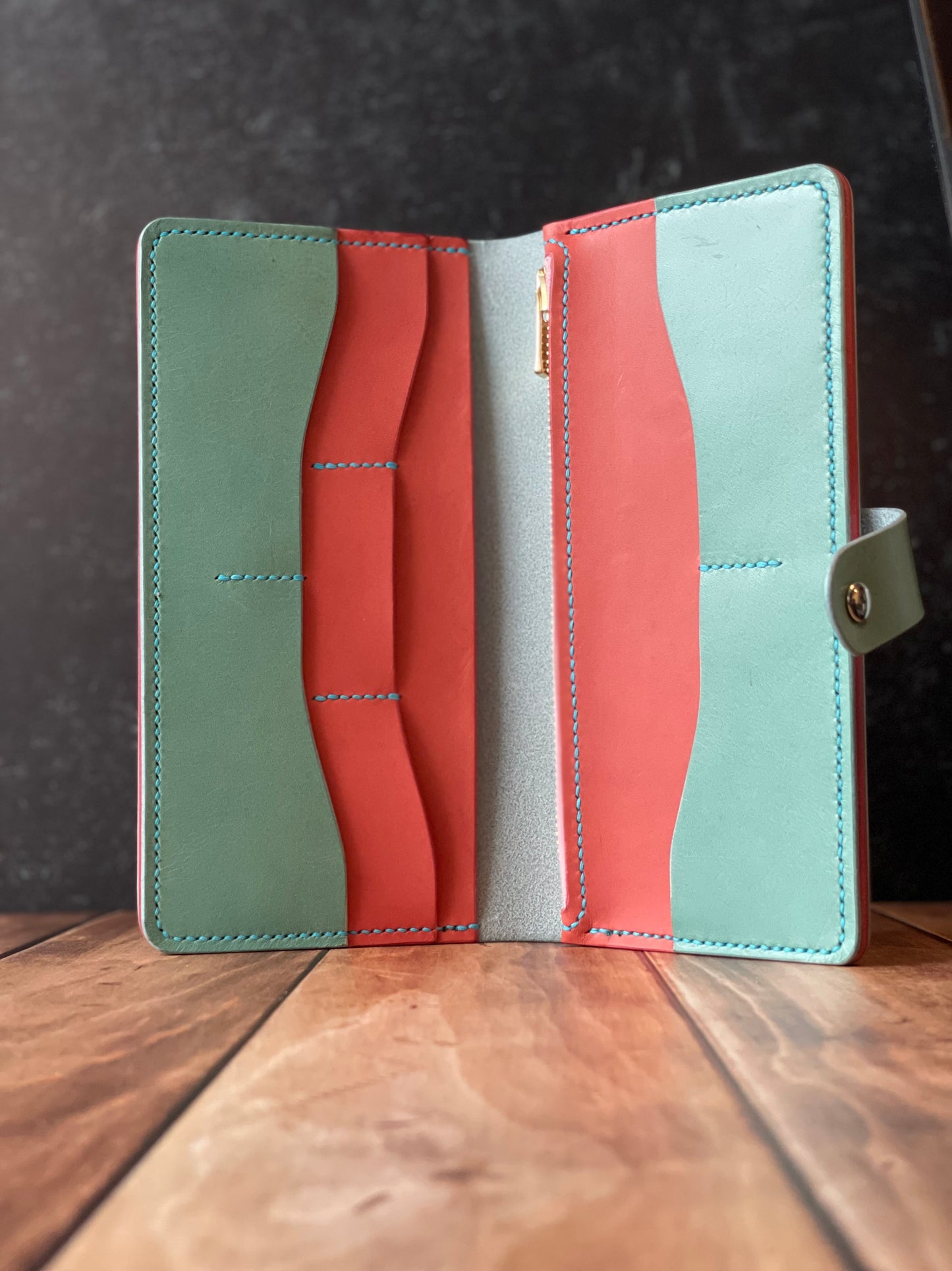 Long Wallet - Aqua & Coral