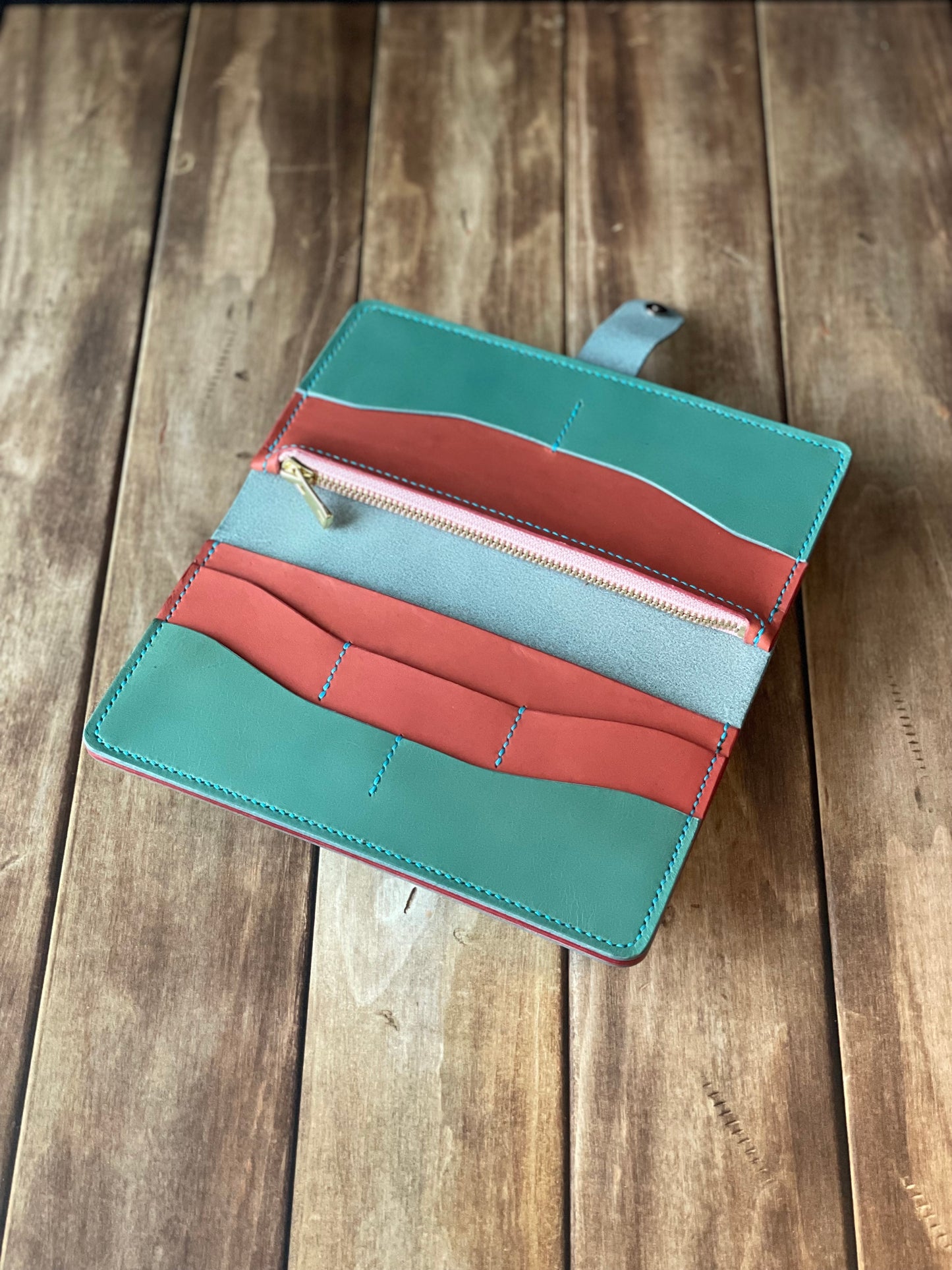 Long Wallet - Aqua & Coral