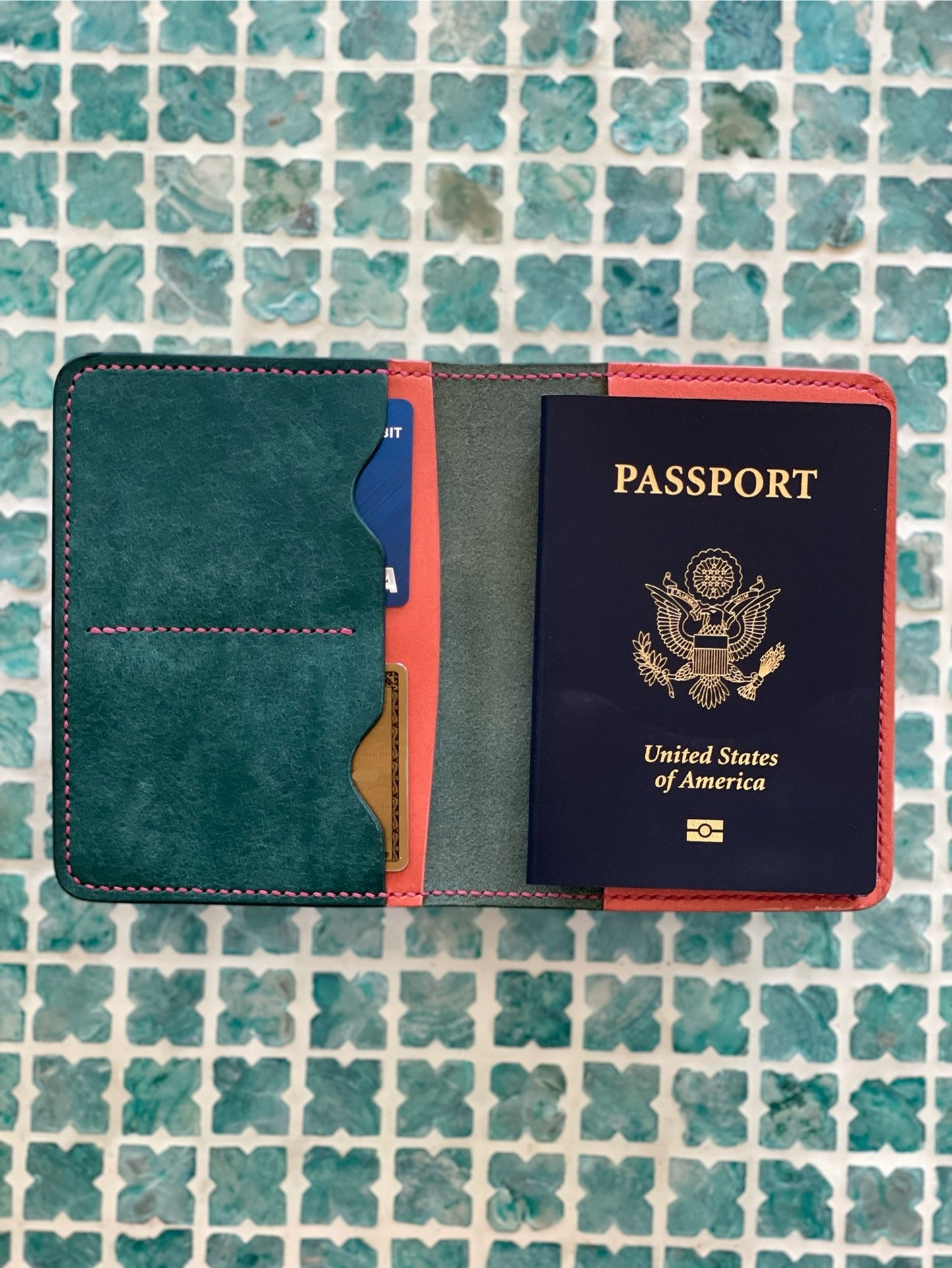 Passport Cover (Turquoise/Coral)