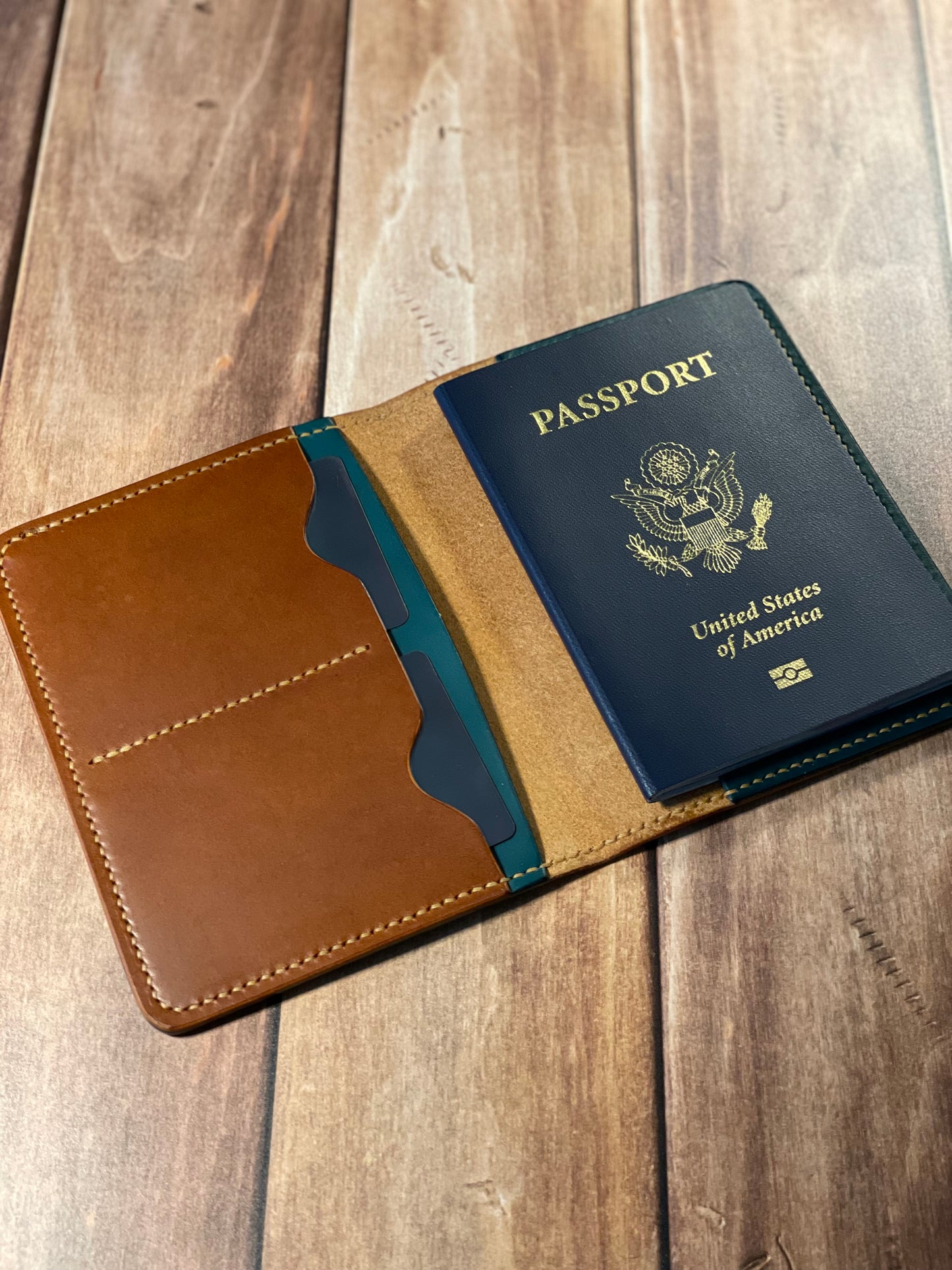 Passport Cover - Chestnut & Terquoise