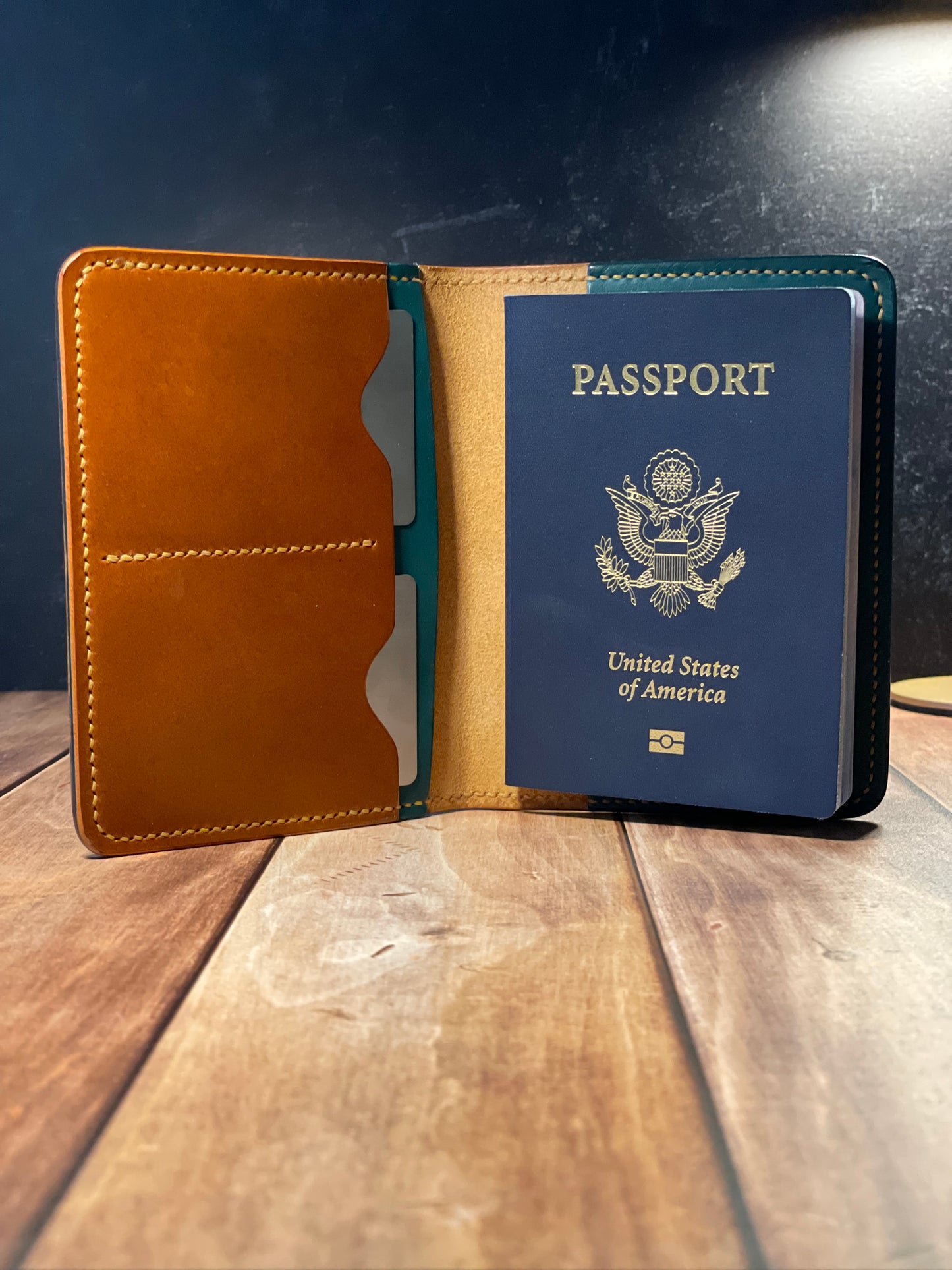 Passport Cover - Chestnut & Terquoise